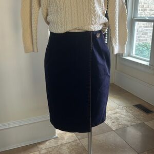 Brooks Brothers Sz 4 Navy with Brown Detail Stitching Vintage Wool Wrap Skirt